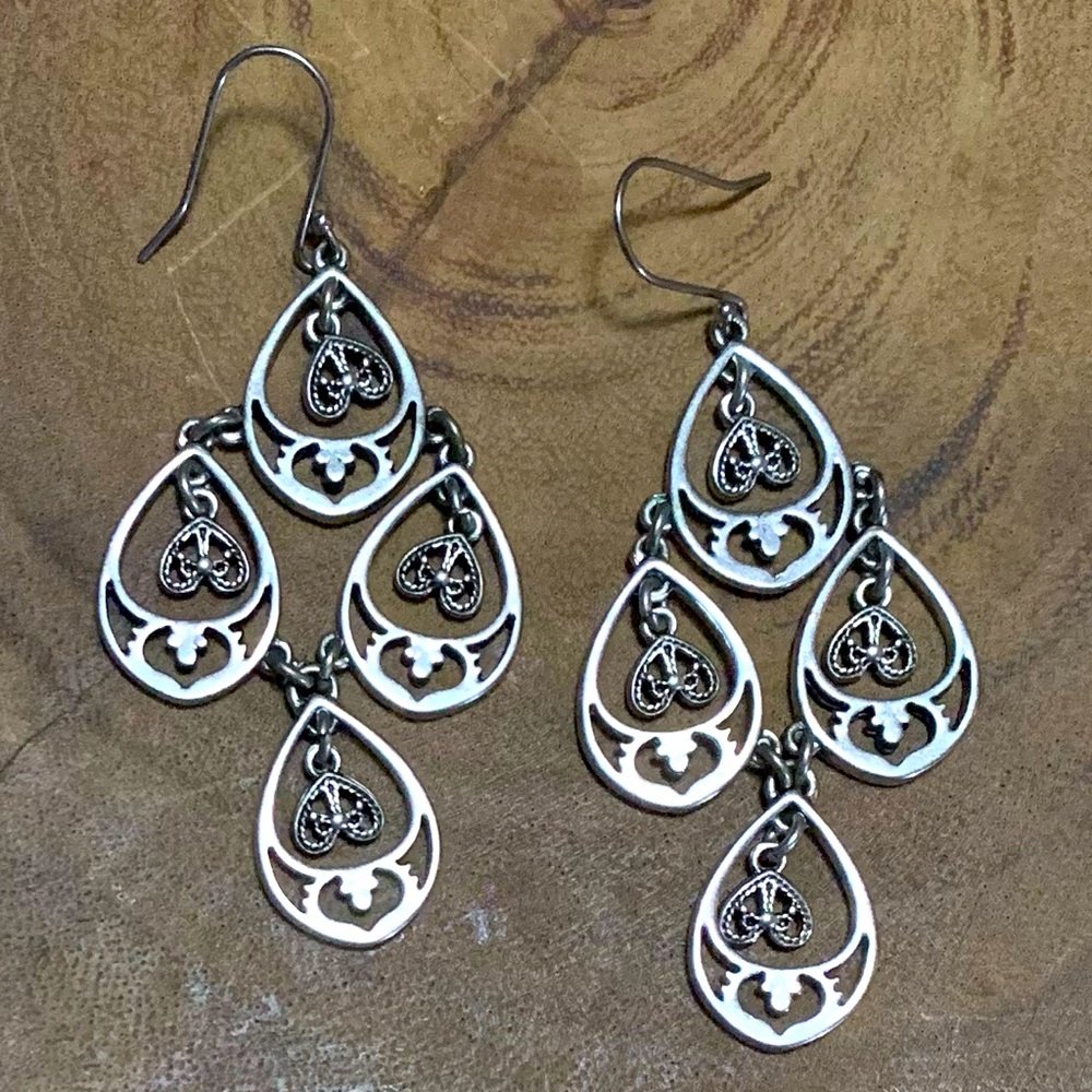 Lucky Brand Jeans Jewelry Silver Tone Earrings Teardrop Tiered Boho